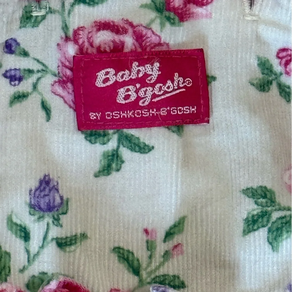 VTG 90’s OshKosh B'gosh Bubble Romper Corduroy Floral‎ Overalls - Pink and White